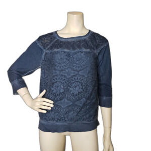 LUCKY BLISS Long Sleeve Denim Blue Shirt with Lace Detail Womens Size Large